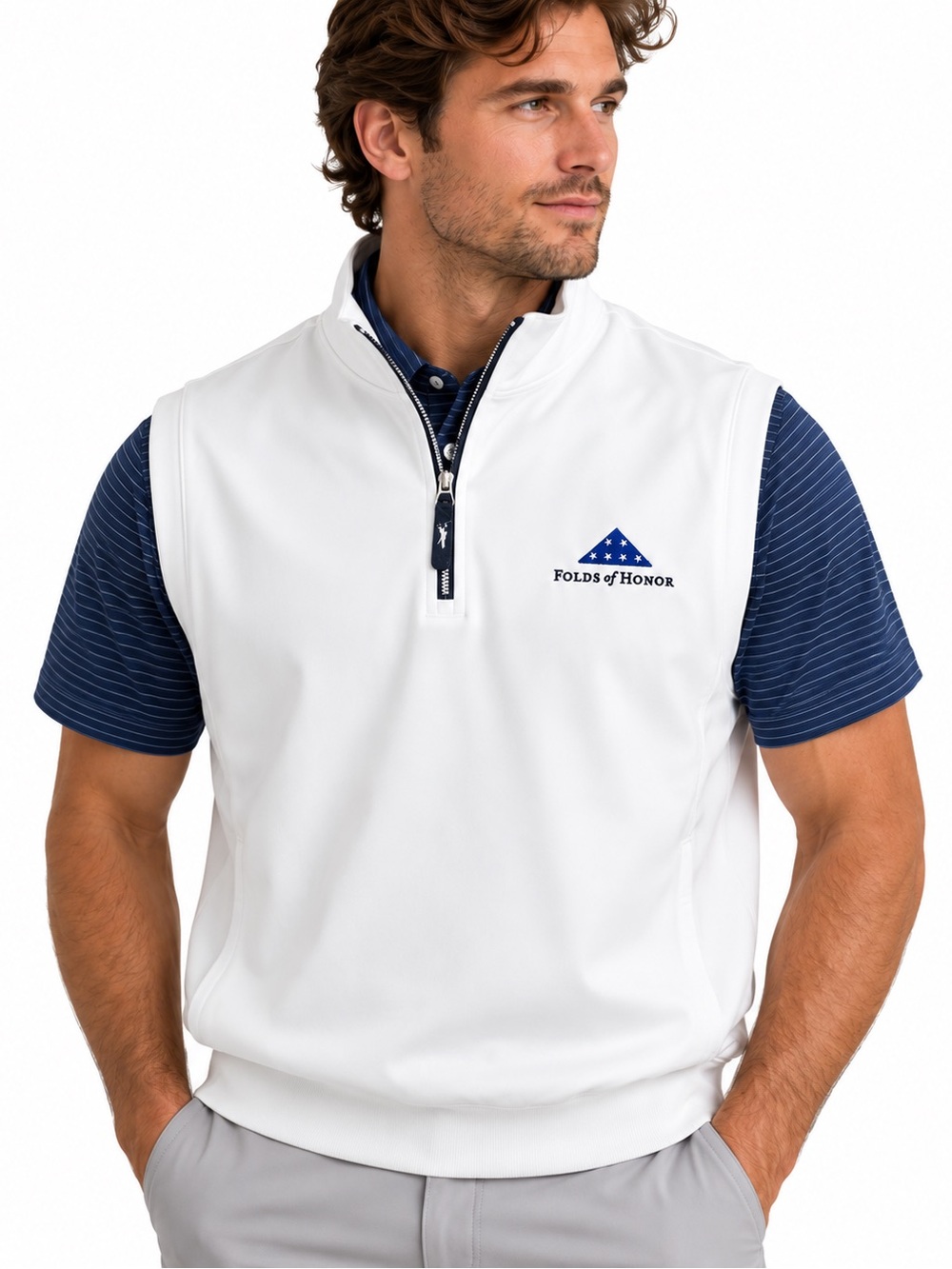 NWT Fairway & Greene Folds of Honor Men’s Golf 1/4 Zip Vest White L